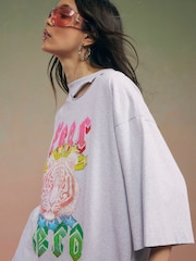 River Island Grey Short Sleeve Year Zero Rip Detail Oversized T-Shirt - Image 4 of 4