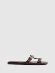 River Island Red Leather Buckle T-Bar Flat Sandals - Image 1 of 6