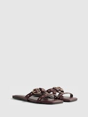 River Island Red Leather Buckle T-Bar Flat Sandals - Image 3 of 6