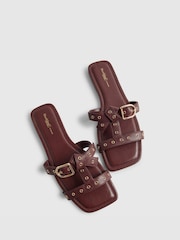 River Island Red Leather Buckle T-Bar Flat Sandals - Image 4 of 6