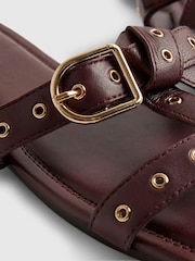 River Island Red Leather Buckle T-Bar Flat Sandals - Image 6 of 6
