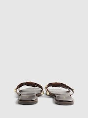 River Island Brown Leather Studded T-Bar Flat Sandals - Image 4 of 6