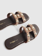 River Island Brown Leather Studded T-Bar Flat Sandals - Image 6 of 6