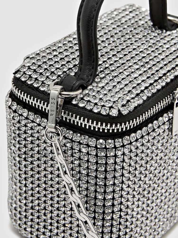 Reiss Silver Nova Mini Crystal Vanity Crossbody Bag - Image 7 of 7 Reiss Silver Nova Mini Crystal Vanity Crossbody Bag - Image 7 of 7