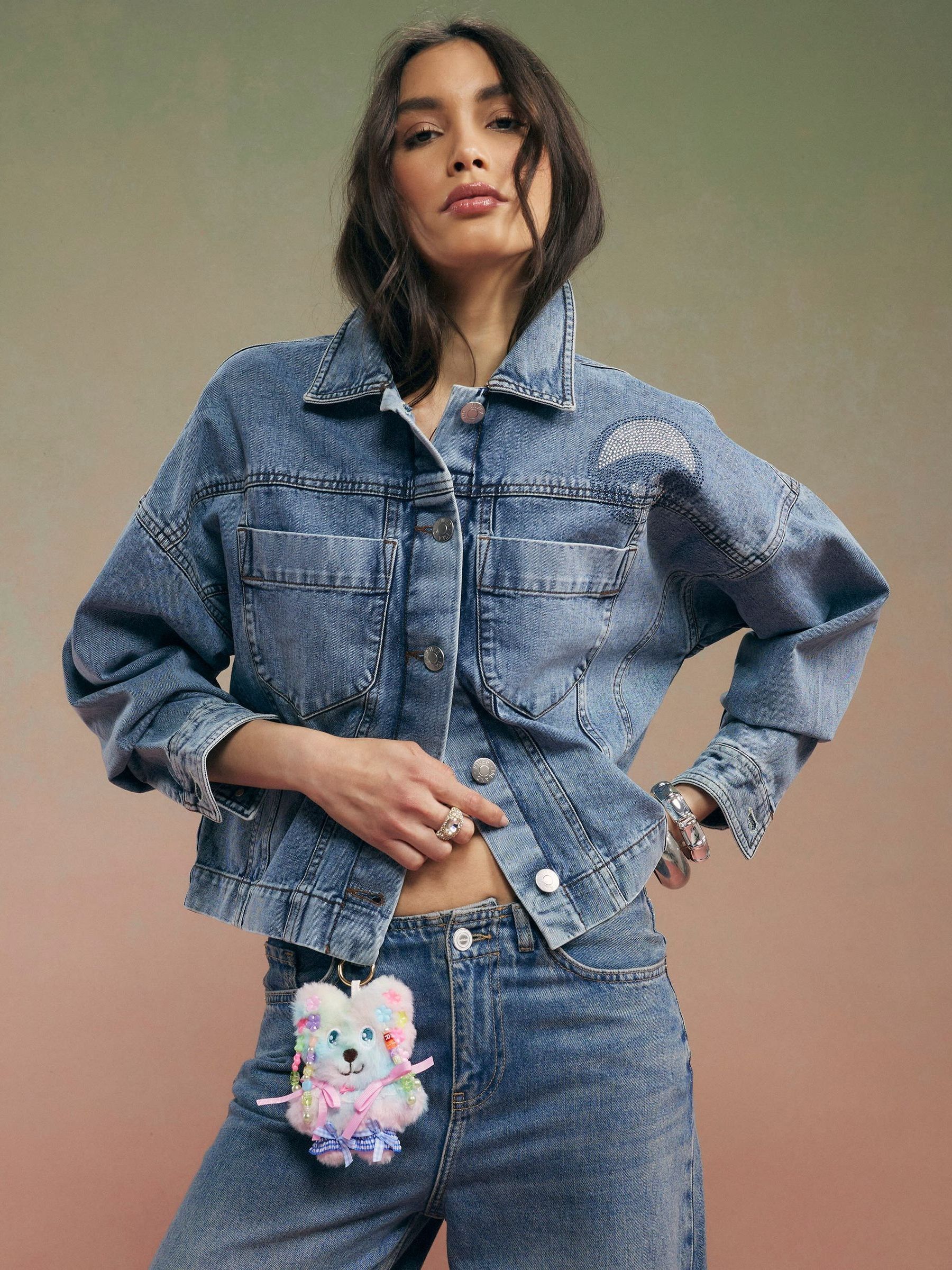Buy River Island Blue Year Zero Embellished 3D Notes Denim Jacket
