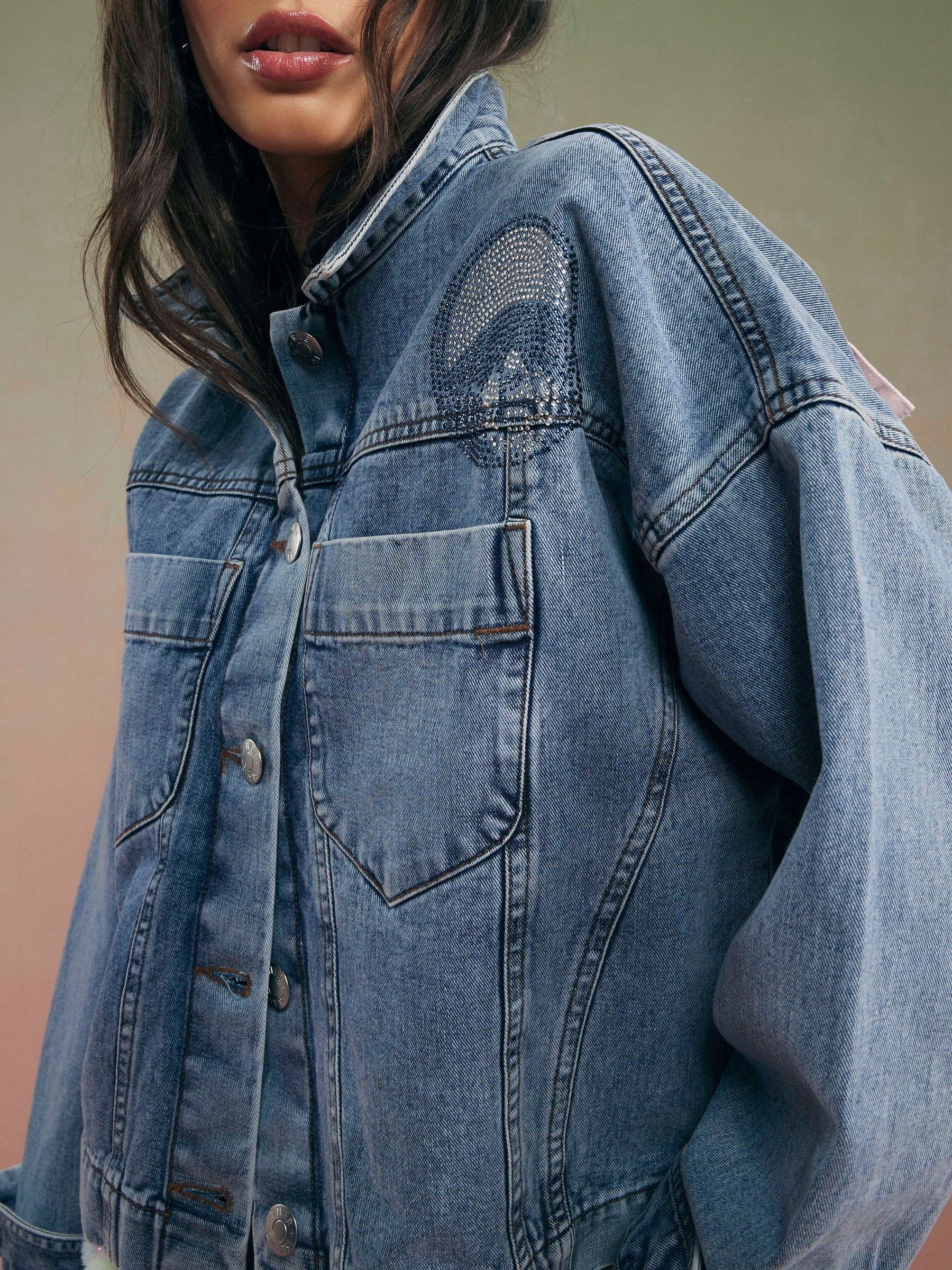 Buy River Island Blue Year Zero Embellished 3D Notes Denim Jacket
