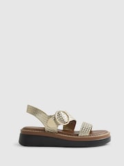 River Island Gold Wide Fit Woven Flatform Buckle Sandals - Image 1 of 5
