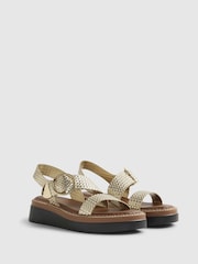 River Island Gold Wide Fit Woven Flatform Buckle Sandals - Image 2 of 5