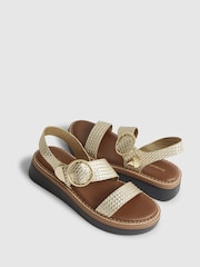 River Island Gold Wide Fit Woven Flatform Buckle Sandals - Image 3 of 5