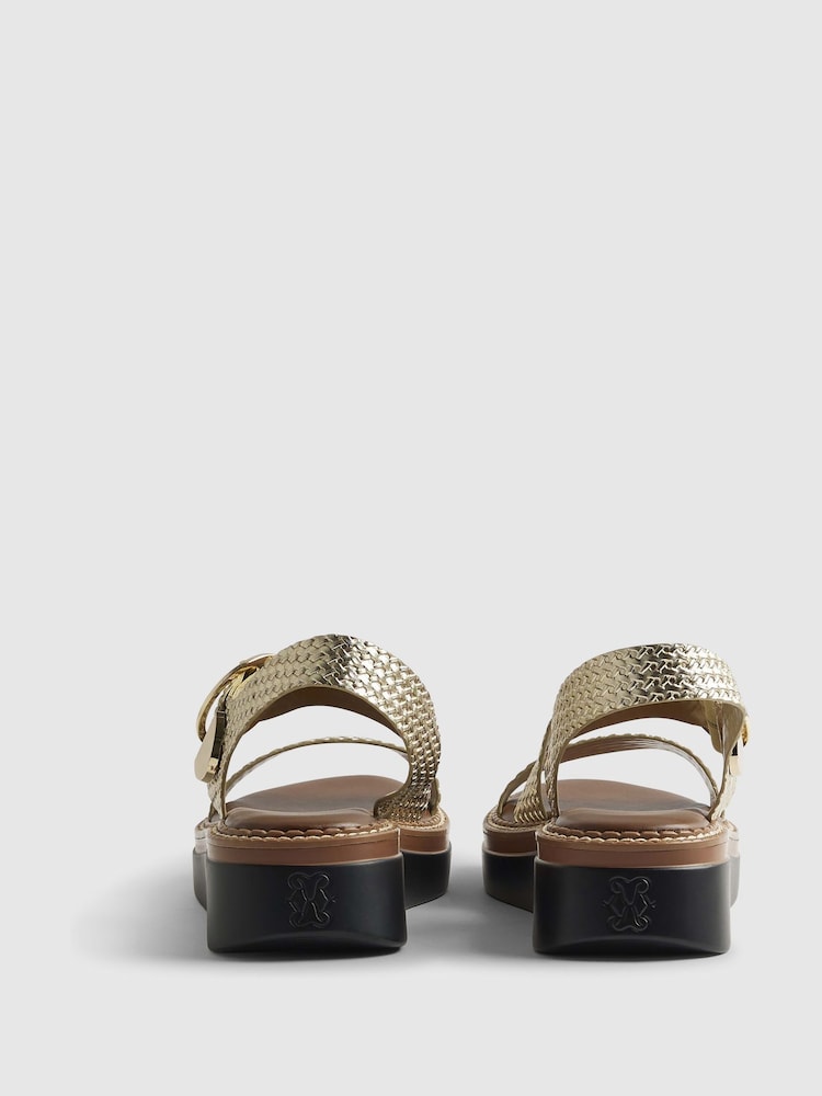 River Island Gold Wide Fit Woven Flatform Buckle Sandals - Image 5 of 5 River Island Gold Wide Fit Woven Flatform Buckle Sandals - Image 5 of 5