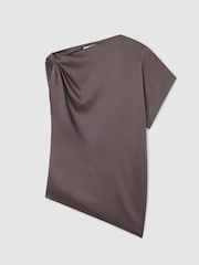 Reiss Mauve Kezia Satin Draped One-Shoulder Top - Image 2 of 6