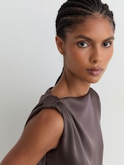 Reiss Mauve Kezia Satin Draped One-Shoulder Top - Image 3 of 6