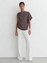 Reiss Mauve Kezia Satin Draped One-Shoulder Top - Image 4 of 6