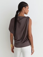 Reiss Mauve Kezia Satin Draped One-Shoulder Top - Image 5 of 6