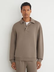 Reiss Mushroom Brown Brooks Premium Interlock Relaxed Polo Sweatshirt - Image 1 of 6