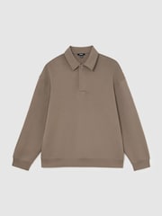 Reiss Mushroom Brown Brooks Premium Interlock Relaxed Polo Sweatshirt - Image 2 of 6