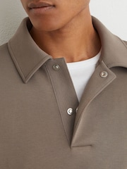 Reiss Mushroom Brown Brooks Premium Interlock Relaxed Polo Sweatshirt - Image 3 of 6