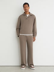 Reiss Mushroom Brown Brooks Premium Interlock Relaxed Polo Sweatshirt - Image 4 of 6