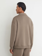 Reiss Mushroom Brown Brooks Premium Interlock Relaxed Polo Sweatshirt - Image 5 of 6