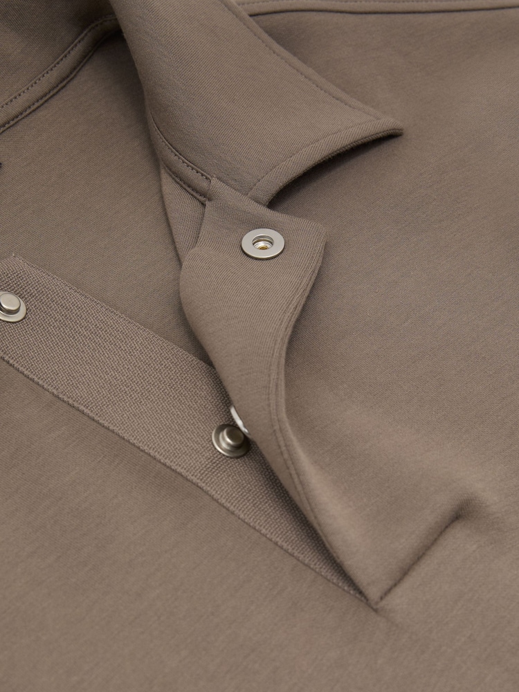 Reiss Mushroom Brown Brooks Premium Interlock Relaxed Polo Sweatshirt - Image 6 of 6 Reiss Mushroom Brown Brooks Premium Interlock Relaxed Polo Sweatshirt - Image 6 of 6