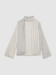 Reiss Ivory/Navy Rina Striped Scarf-Neck Blouse - Image 2 of 8