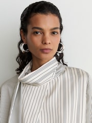 Reiss Ivory/Navy Rina Striped Scarf-Neck Blouse - Image 4 of 8