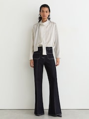 Reiss Ivory/Navy Rina Striped Scarf-Neck Blouse - Image 5 of 8