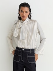 Reiss Ivory/Navy Rina Striped Scarf-Neck Blouse - Image 7 of 8