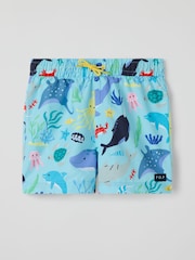 Polarn O. Pyret Sky Blue Striped Swim Shorts - Image 1 of 3