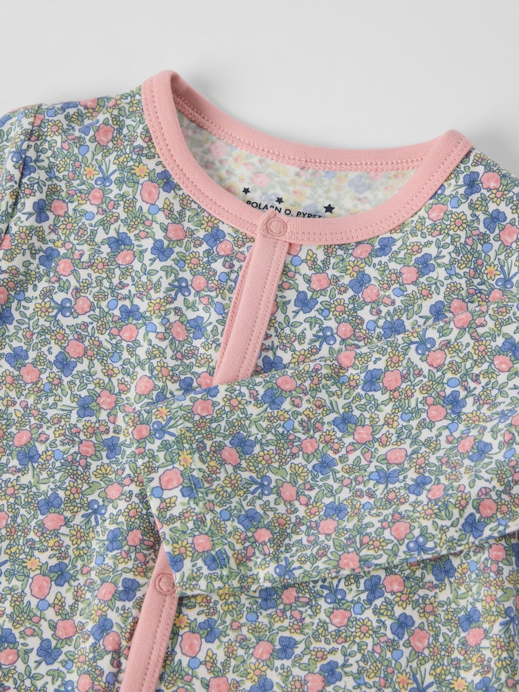 Polarn O. Pyret Pink Cotton Floral Sleepsuit - Image 4 of 4 Polarn O. Pyret Pink Cotton Floral Sleepsuit - Image 4 of 4