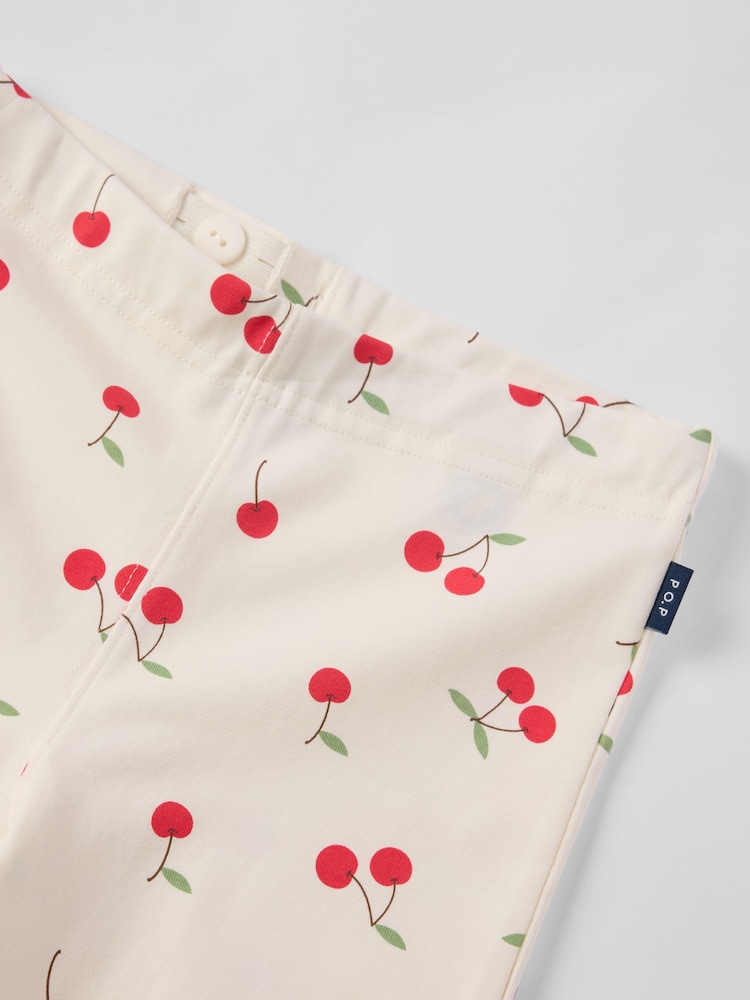 Polarn O. Pyret Cream Cherry Print Flares Trousers - Image 2 of 2
