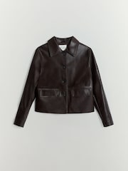 Faux Leather Buttoned Shirt Collar Jacket - Bild 6 von 6