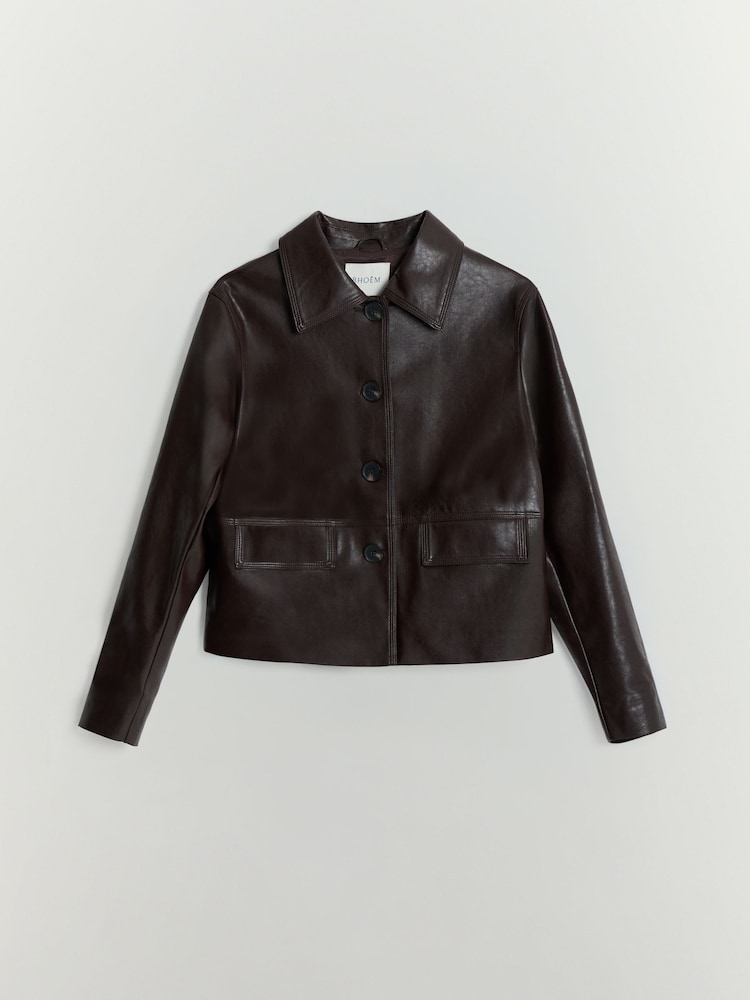 Faux Leather Buttoned Shirt Collar Jacket - Bild 6 von 6 Faux Leather Buttoned Shirt Collar Jacket - Bild 6 von 6
