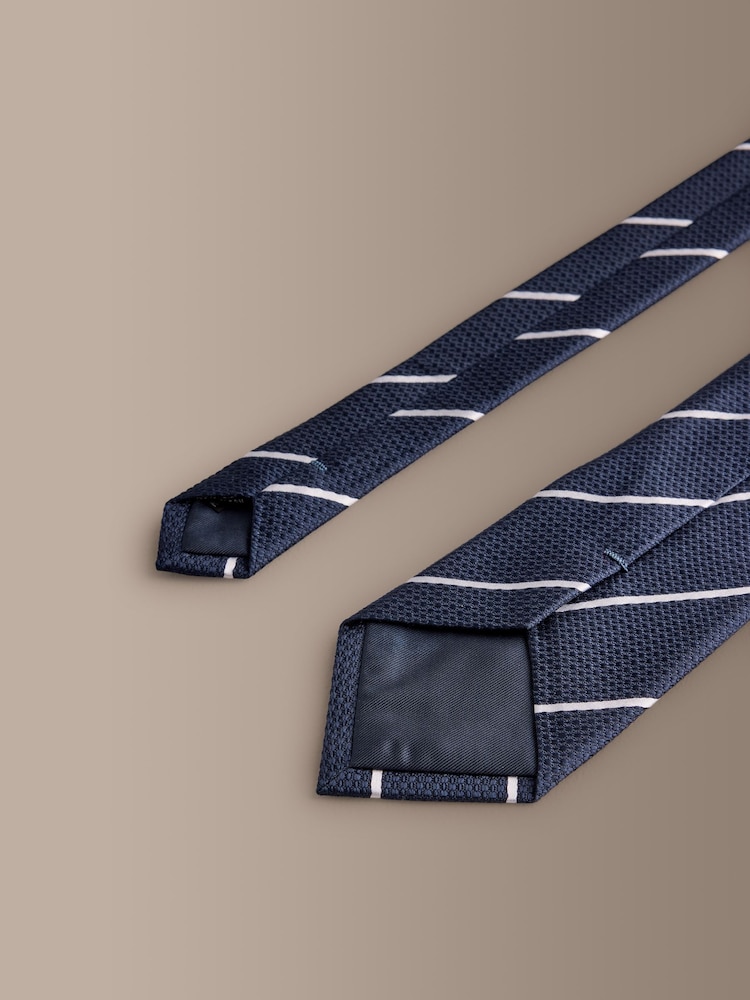 Navy Signature Stripe Tie - Image 3 of 3