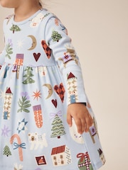 Blue Long Sleeve Christmas Ribbed Dress (3mths-7yrs) - Image 3 of 8