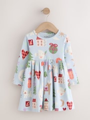 Blue Long Sleeve Christmas Ribbed Dress (3mths-7yrs) - Image 5 of 8