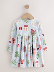 Blue Long Sleeve Christmas Ribbed Dress (3mths-7yrs) - Image 6 of 8