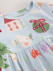 Blue Long Sleeve Christmas Ribbed Dress (3mths-7yrs) - Image 8 of 8