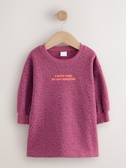 Pink Animal Print Long Sleeve Sweat Dress (3mths-7yrs) - Image 1 of 4