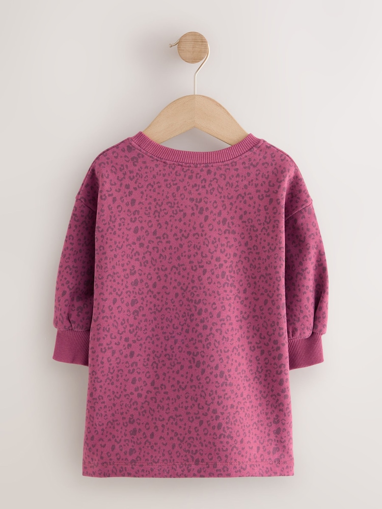 Pink Animal Print Long Sleeve Sweat Dress (3mths-7yrs) - Image 2 of 4