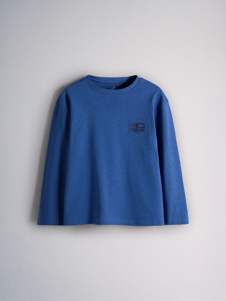 The Set 3 Pack Oversized Long Sleeve Graphic T-Shirts Blue/Grey - Image 2 of 6