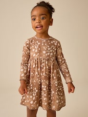 Brun hjort - Långärmad ribbad klänning (3mån–7år) - Bild 1 av 8