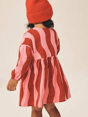 Pink Christmas Reindeer Santa Long Sleeve Button Dress (3mths-7yrs) - Image 4 of 4
