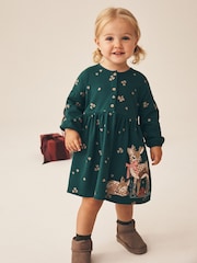 Green Deer Long Sleeve Button Dress (3mths-7yrs) - Image 1 of 4