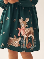 Green Deer Long Sleeve Button Dress (3mths-7yrs) - Image 3 of 4