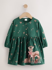 Green Deer - Long Sleeve Button Dress (3mths-7yrs) - 8şəkildən 5 şəkil