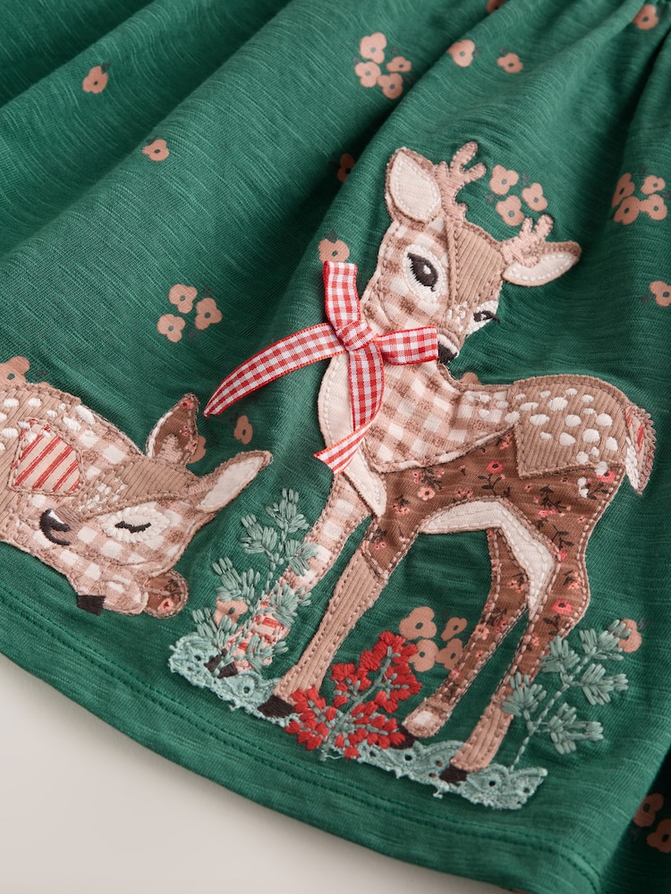 Green Deer - Long Sleeve Button Dress (3mths-7yrs) - 8şəkildən 8 şəkil