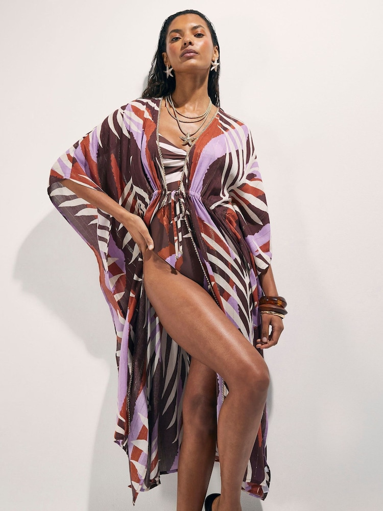 River Island Brown Palm Print Maxi Kaftan - Image 1 of 4
