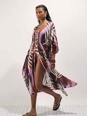 River Island Brown Palm Print Maxi Kaftan - Image 3 of 4