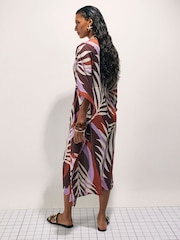 River Island Brown Palm Print Maxi Kaftan - Image 4 of 4